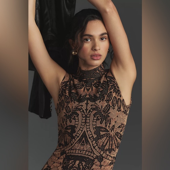 Anthropologie Mock-Neck Cap-Sleeve Slim Knit Dress - Picture 4 of 11